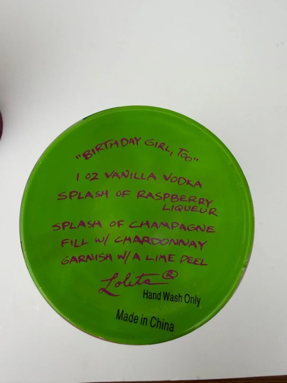 Lolita Pink & Green 'Birthday Girl' Hand-Painted Wine Glass